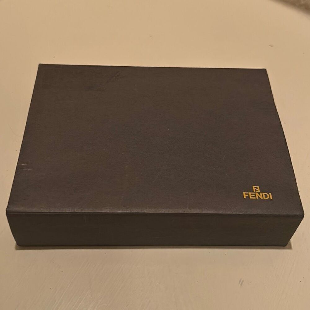Fendi 6x4.5 Flap Top Lid Gift Box Black Gold Logo Luxury Display Storage
